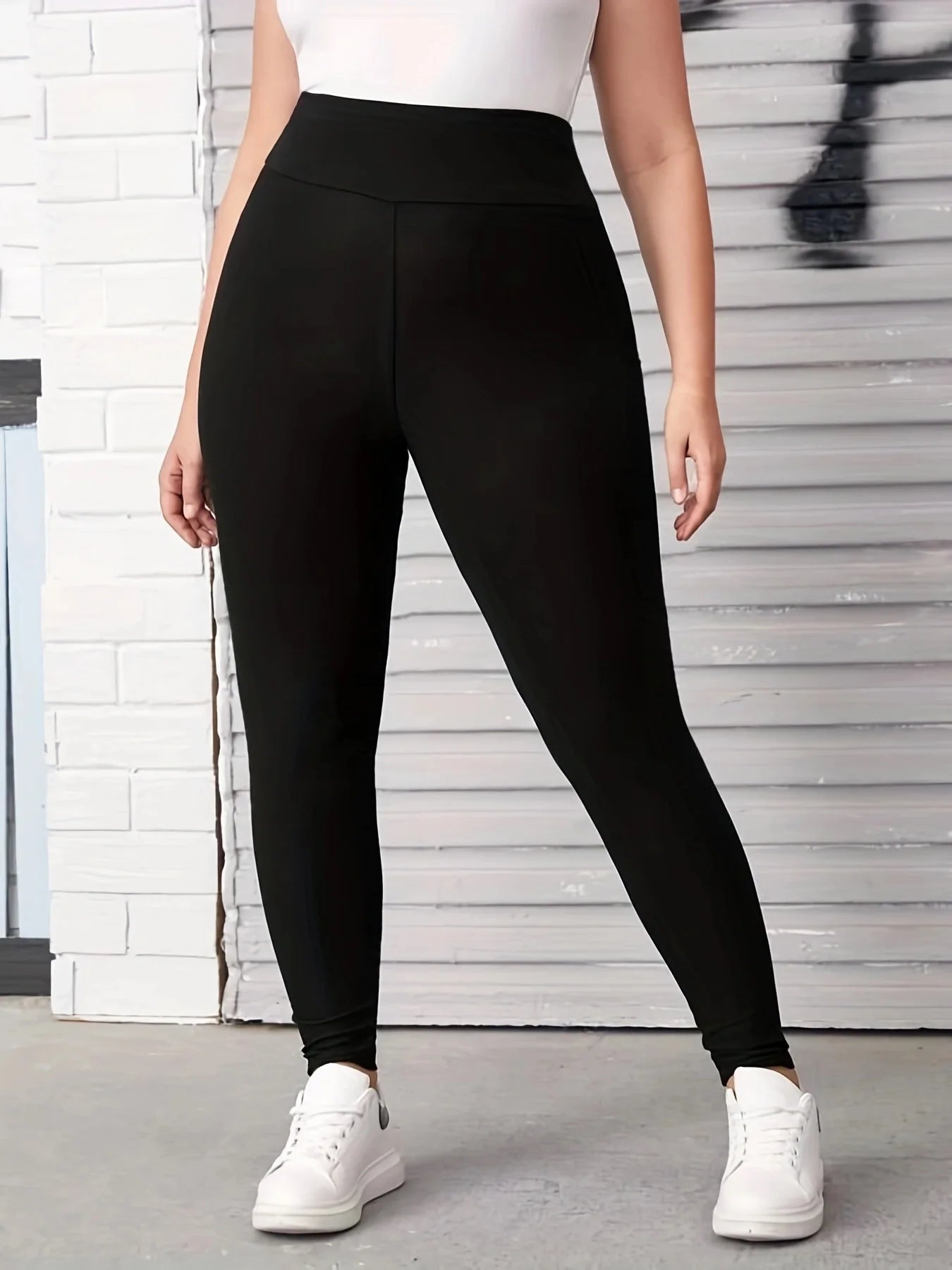 Spring And Fall Solid Color High Waisted Nine Point Pants Black High Stretch Plus Size Leggings