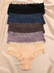 5 Pcs Set Women Cotton Floral Lace Intimate Underwear Trendy Patchwork Lace Briefs Soft Lingerie S-XL