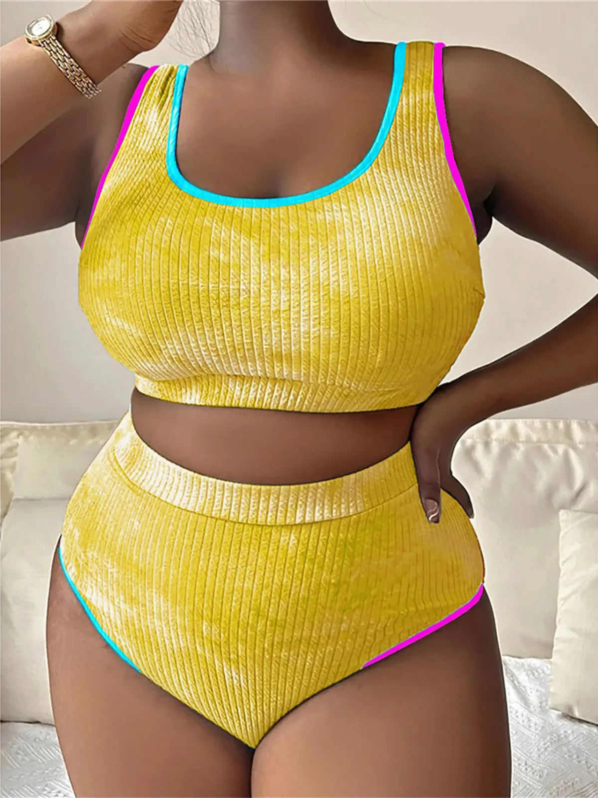 0XL to 4XL New Tie Dye Bikini Large Size Swimwear Plus Size Women Two-Piece Bikini Set Bather Bathing Suit V5948