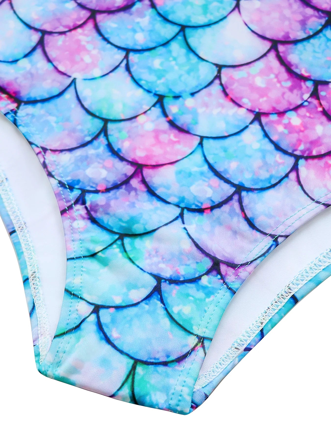 Bikini Cut One Piece Swimsuit for Girls 3D Scale Mermaid Princess Tiered Flounces Panel Summer Cross Strap Backless Swimwear