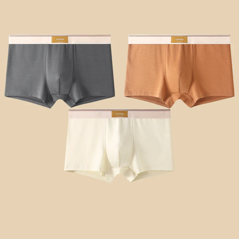 3 Pieces Men's Cotton Boxer Shorts Comfortable Breathable Solid Color Underwear