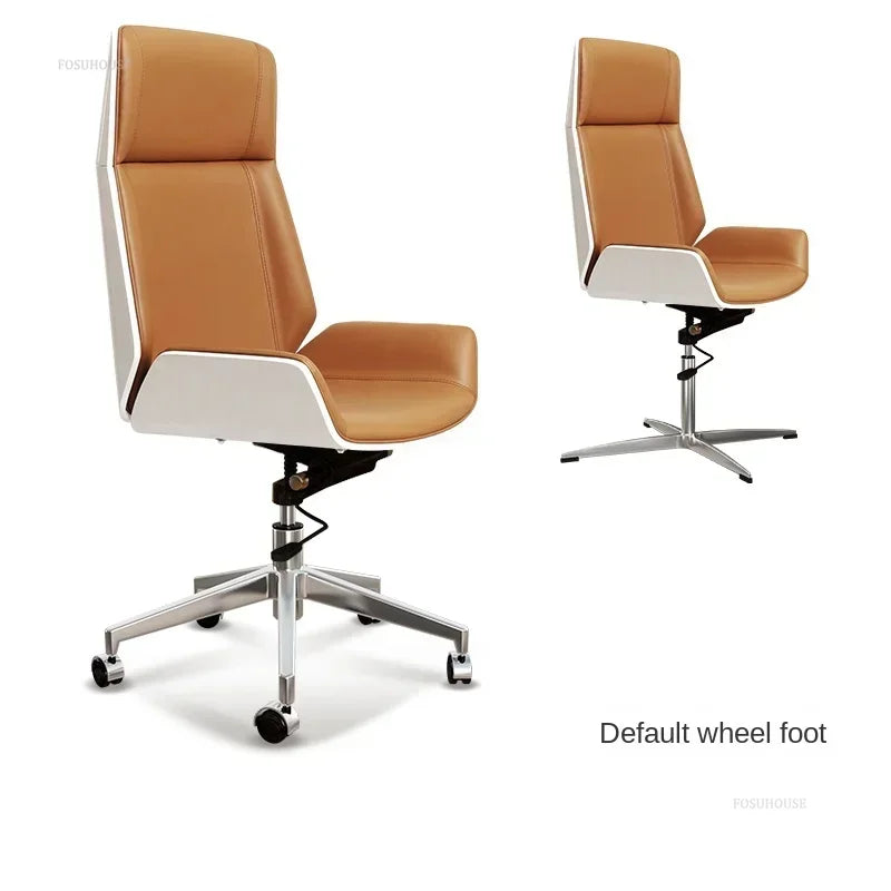 Modern Wooden Swivel Chair Home Leisure Leather Computer Chair Luxury Gaming High Back Office Chair Bedroom Furniture