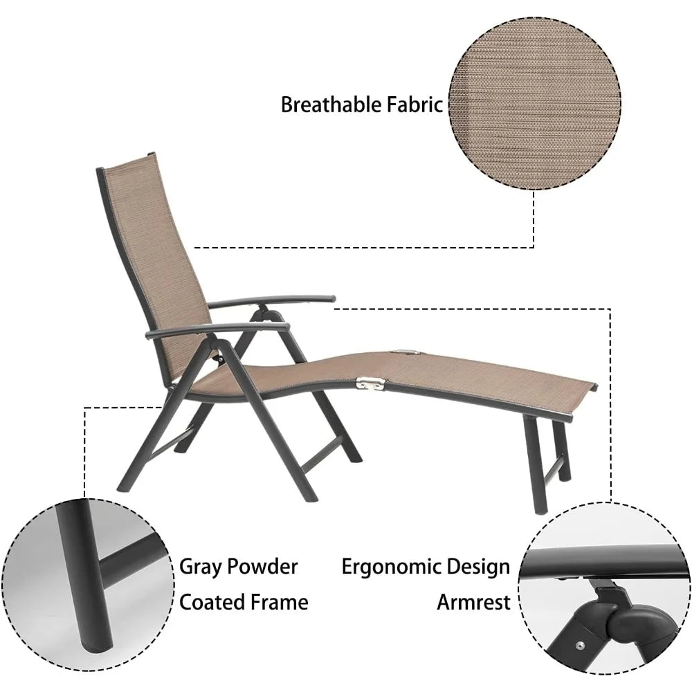 3PCS Aluminum Patio Set with Chaise Lounge Chairs and Table 8-Position Adjustable Backrest for Outdoor Use