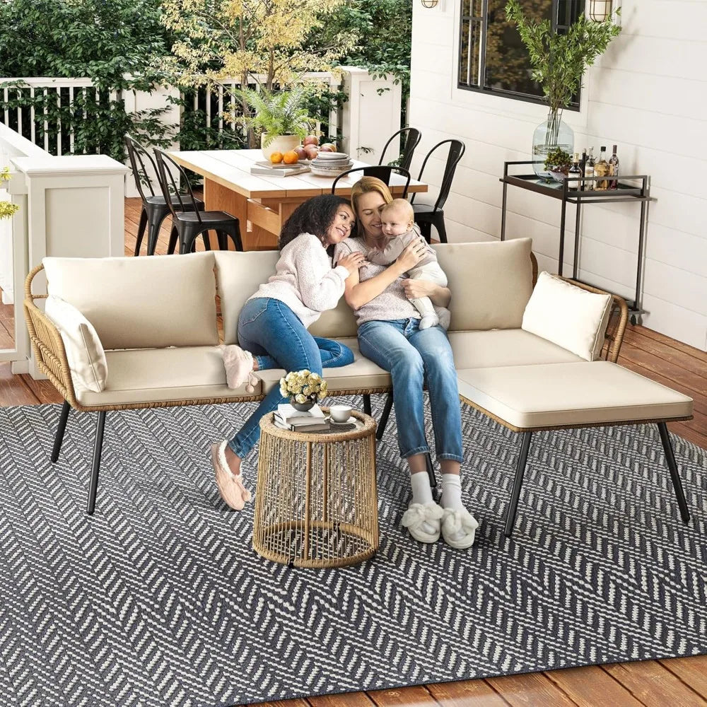 ANGDUO Patio 3 Piece Outdoor Wicker Set Coffee Table