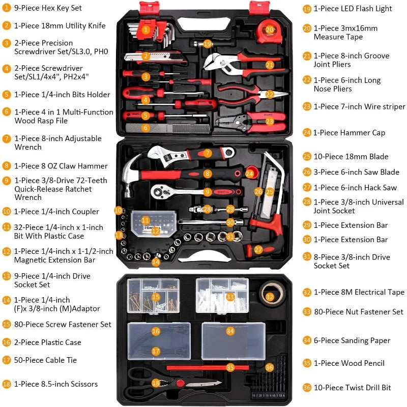 KingTool 325 Piece Home Repair Tool Kit General Home Auto Repair Tool Set Toolbox Storage Case with Drawer General Household Tool Kit