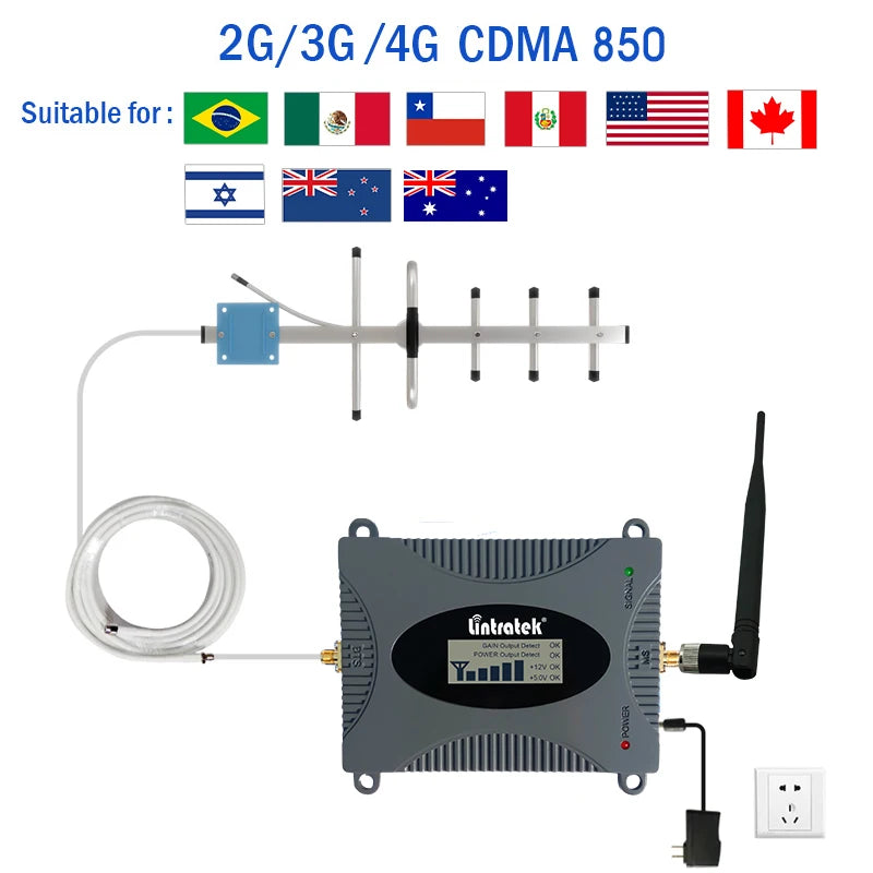 Lintratek 2G 3G 4G Cellular Amplifier with 10m Cable and LCD Display