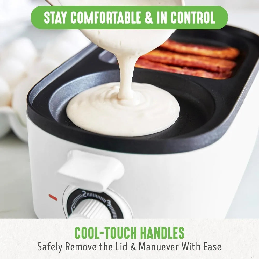 3 In 1 Breakfast Maker Station Healthy Ceramic Nonstick Dual Griddles For Eggs Meat Sausage Bacon Pancakes And Breakfast