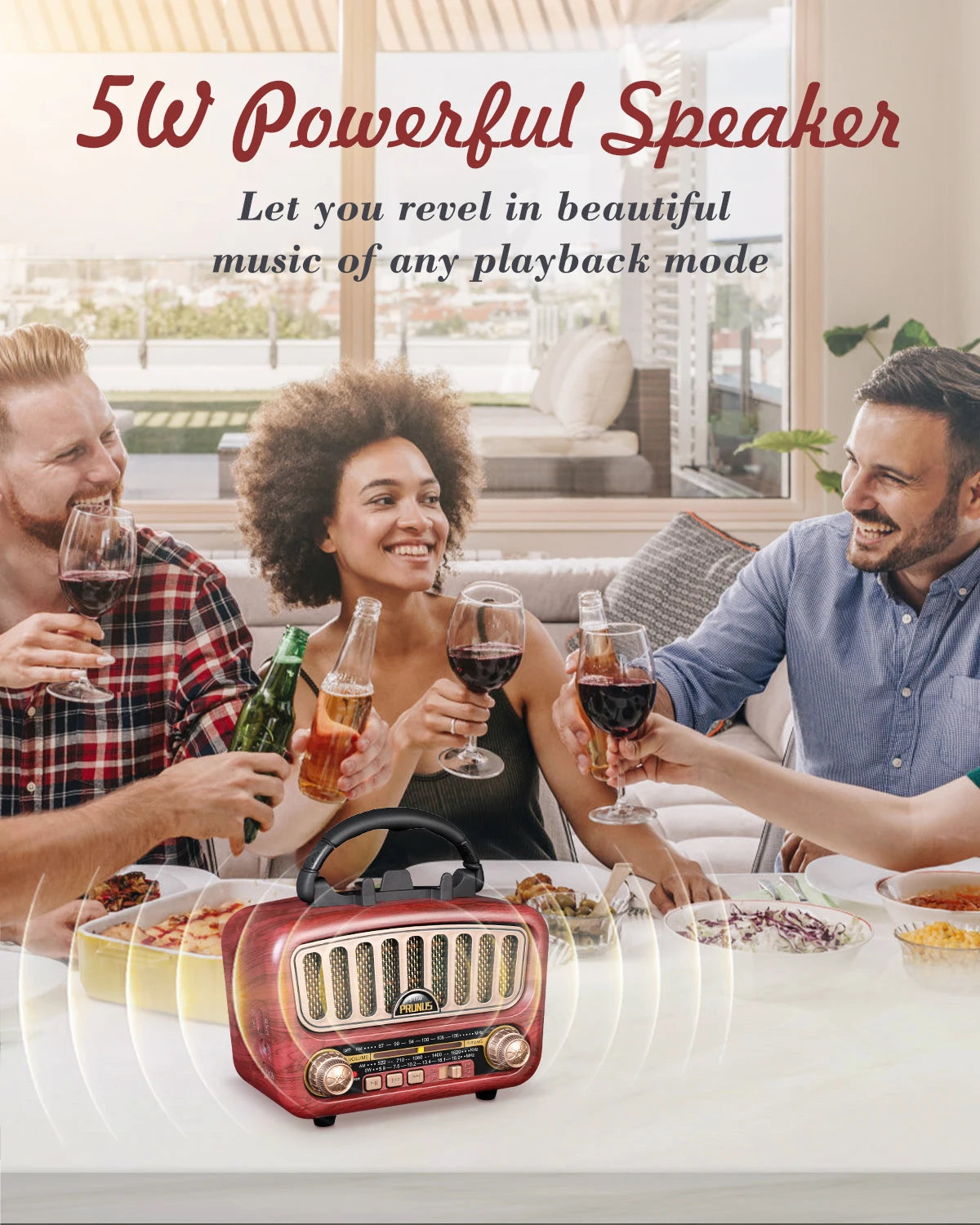 J-180 Retro Radio Bluetooth Speaker AM/FM/SW Clear Stereo Sound Quality TF/USB/Headphones Player Rechargeable Retro Radios