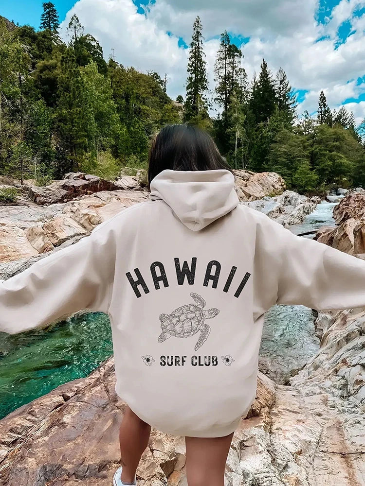 Hawall Surf Club Simple Letter Pattern Women's Hoodie Long Sleeve Pocket Sweatshirt Warm Pullover Fashion Clothing
