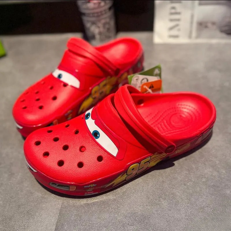 Disney Pixar Lightning McQueen Cartoon Solid Waterproof Slippers Outdoor Sandals Casual Breathable Ankle Wrap EVA Shoes Gift