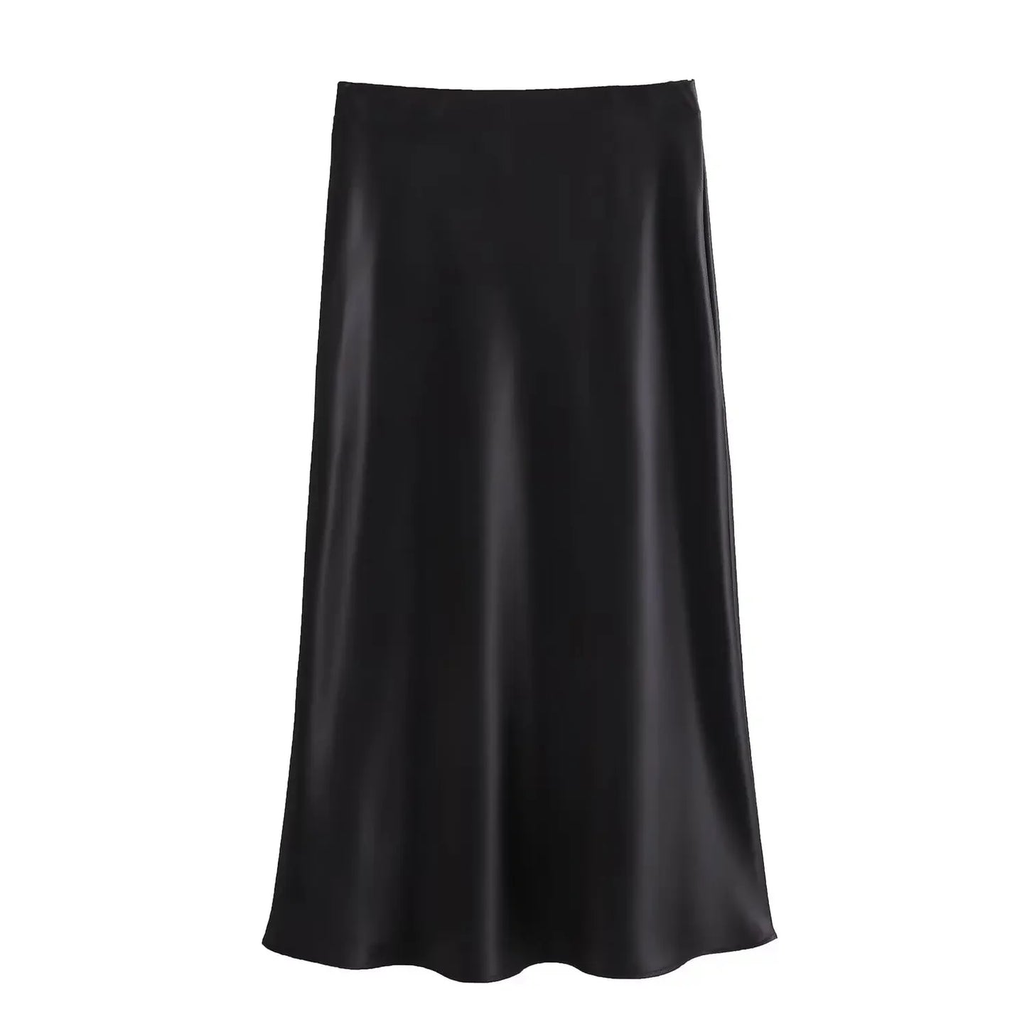 Willshela 2024 Black Satin Skirt Women's High Waist Elegant Long Midi Skirt for Office Fashion