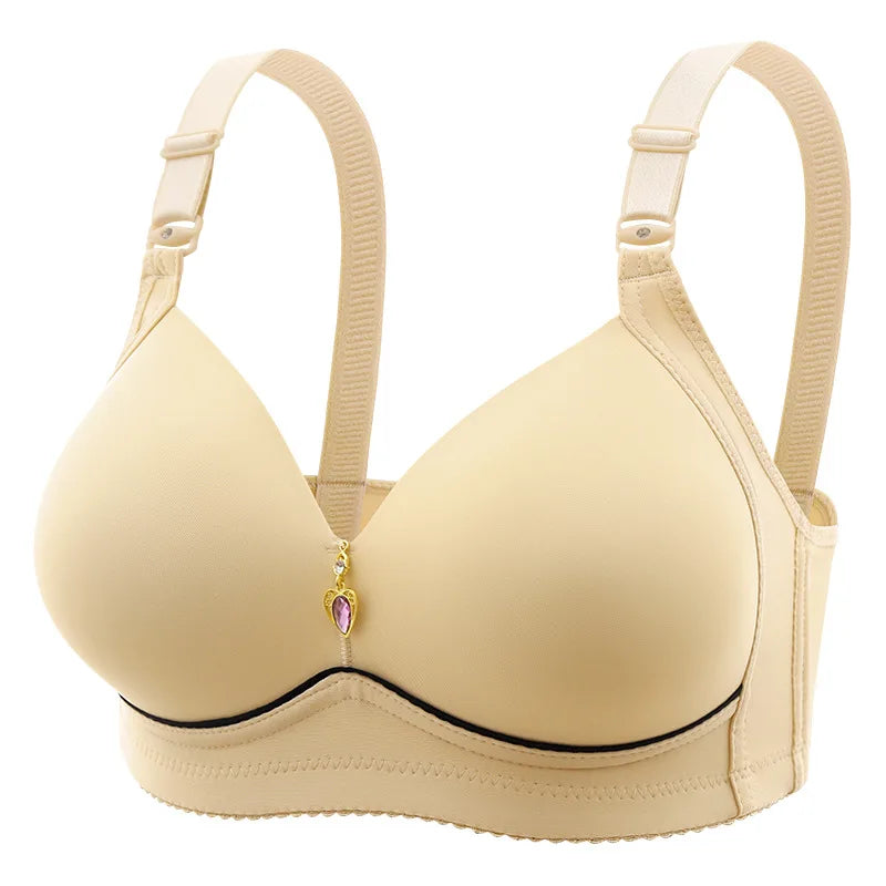 Lady's Plus Size Non Wired Comfortable Breathable Clustering Bra with Thin Cup Glossy Surface Underwear