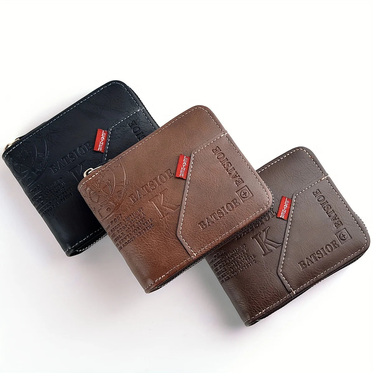 Men's PU Wax Oil Skin Wallet Zipper Around Coin Purse Short Card Holder for Men