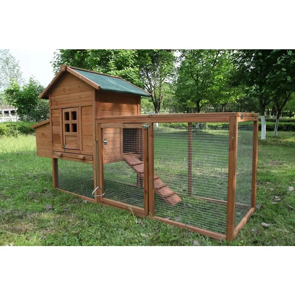 Outdoor Chicken Coop for 2 to 4 Chickens Wooden Hen House Poultry Pet Hutch Run Cage with Waterproof Asphalt Roof and Wire Fence 80 Inches