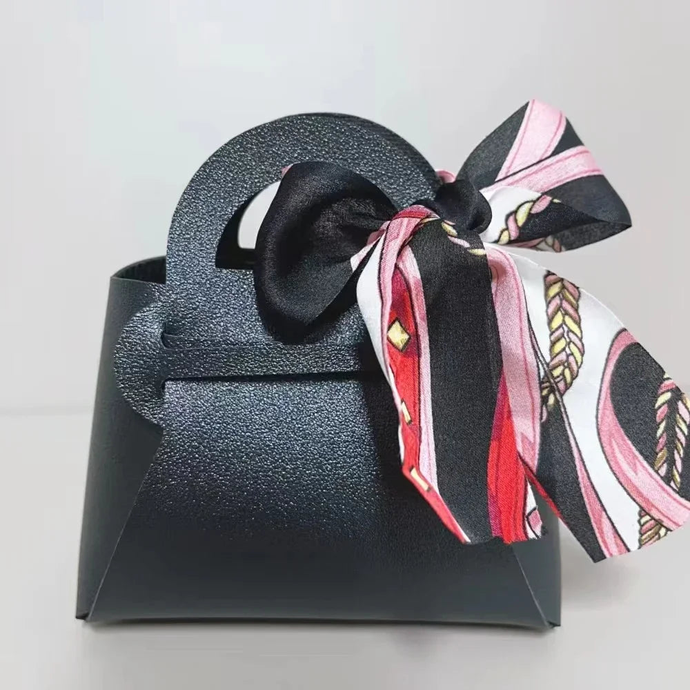 10 Pieces Pink Leather Gift Bags for Weddings and Events Mini Handbags with Ribbon Candy Packaging Box Party Decor