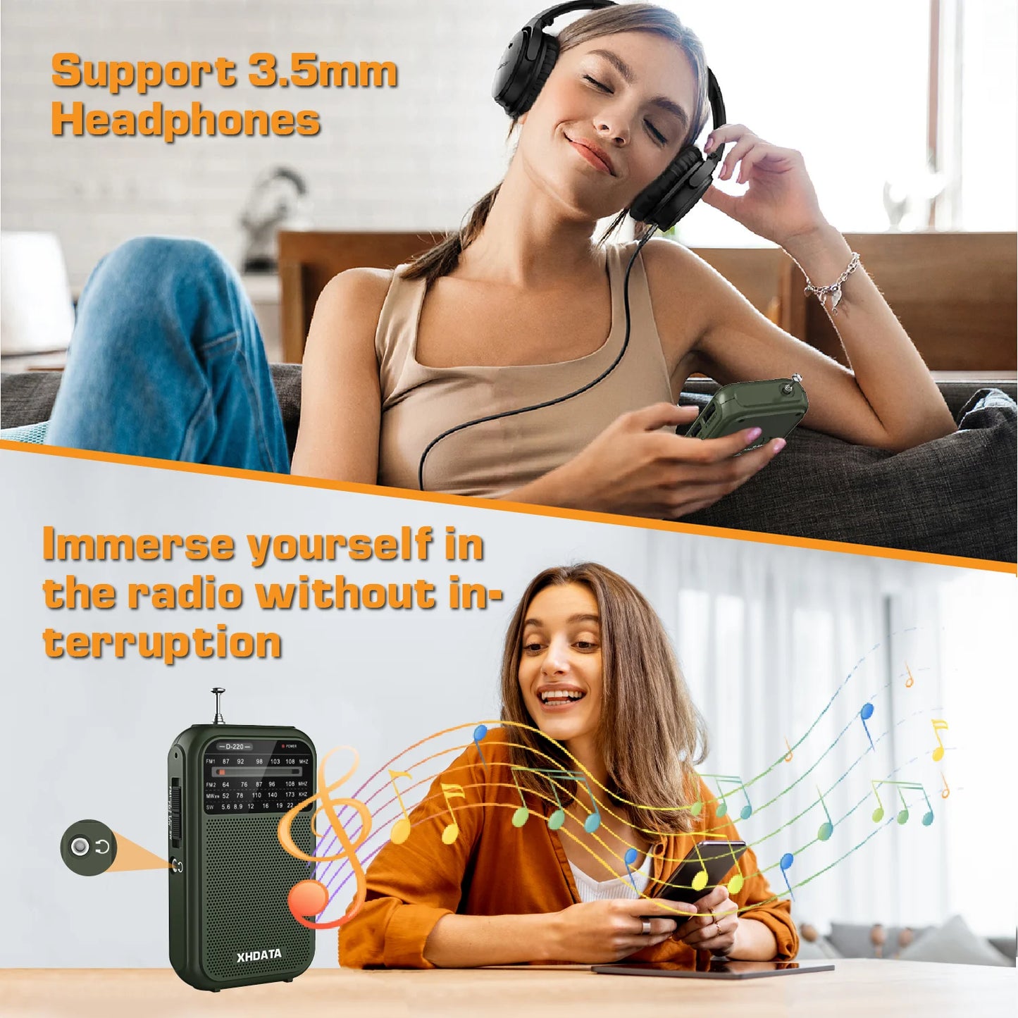 XHDATA D220 Vintage Retro Portable Pocket Radio FM 1-2 MW 9K 10K SW 4 Bands High Sensitivity DSP Digital Radio