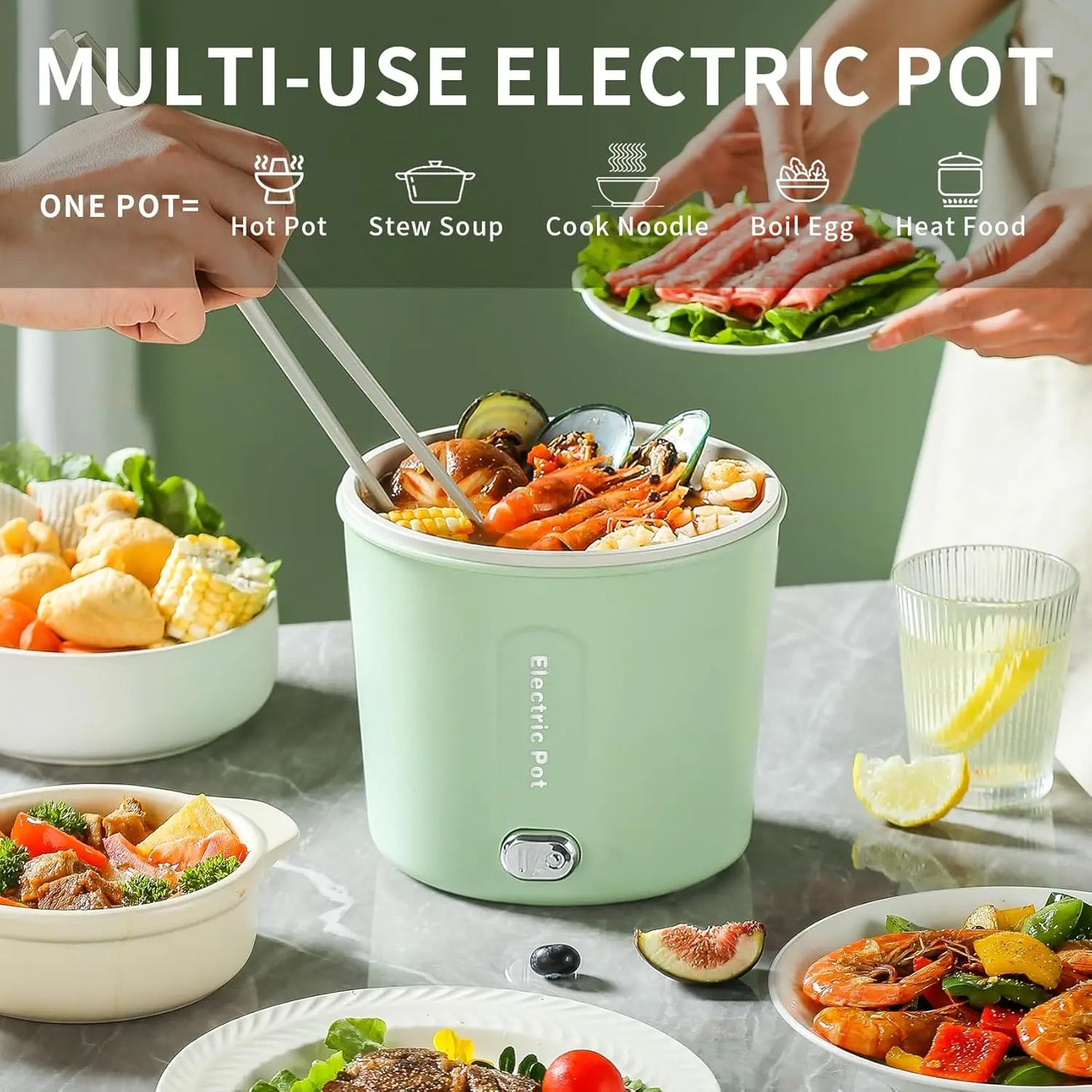 Hot Pot Electric 1L Mini Ramen Cooker 450W Rapid Noodles Cooker Multifunctional Electric For Cooking Pasta Egg Soup