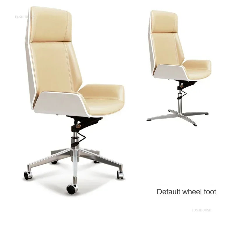 Modern Wooden Swivel Chair Home Leisure Leather Computer Chair Luxury Gaming High Back Office Chair Bedroom Furniture