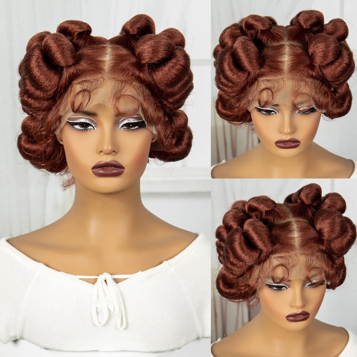 Natural Color 6 Inch Transparent Full Lace Braided Wigs Short Cute Handmade Bantu Synthetic Braided Lace Wig