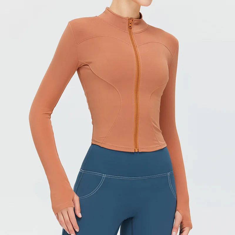 Zipper Long Sleeve Sports Jacket for Women Fitness Yoga Shirt Gym Top Activewear Running Coats Push Up Workout Clothes