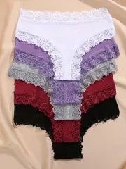 5 Pcs Set Women Cotton Floral Lace Intimate Underwear Trendy Patchwork Lace Briefs Soft Lingerie S-XL