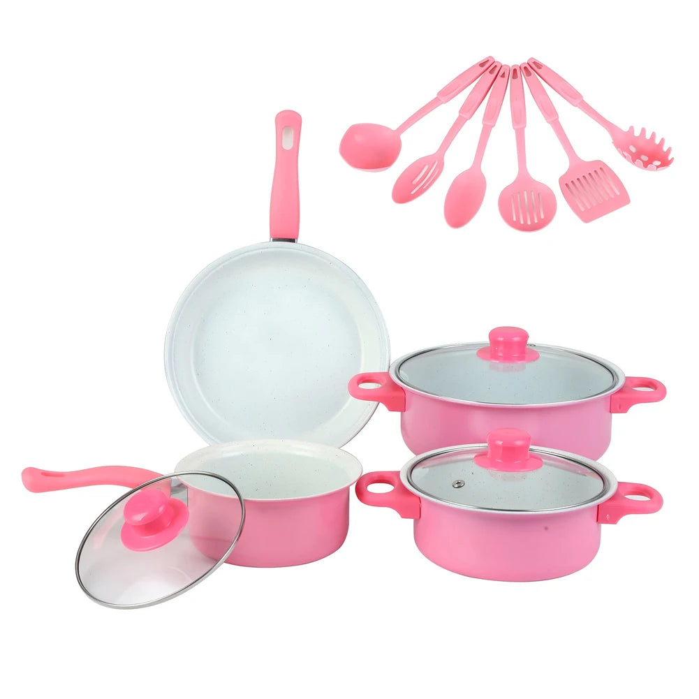 12-Piece Non-Stick Cookware Set Cooking Pot with Lid Milk Pot Maifan Stone Frying Pan Cooking Pot Set for All Hob