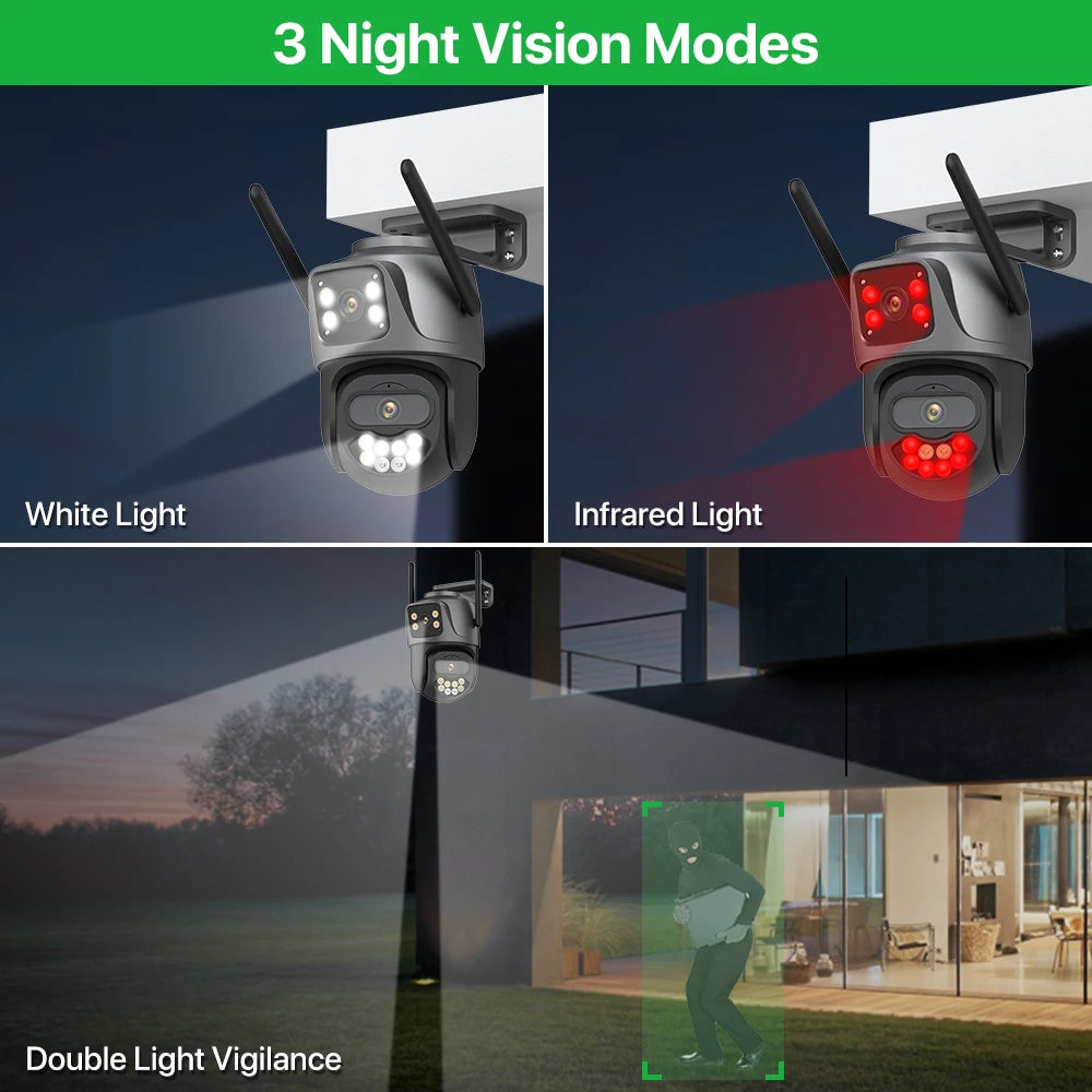 External Wifi PTZ Camera Dual Lens 4K 8MP HD Outdoor IP Camera 4MP Auto Tracking Security CCTV Surveillance iCsee P2P