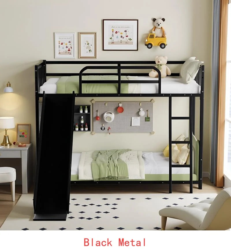 Triple Bunk Bed with Long & Short Ladder, Full-Length Guardrails, Easy Assembly, for Kids, Black Finish