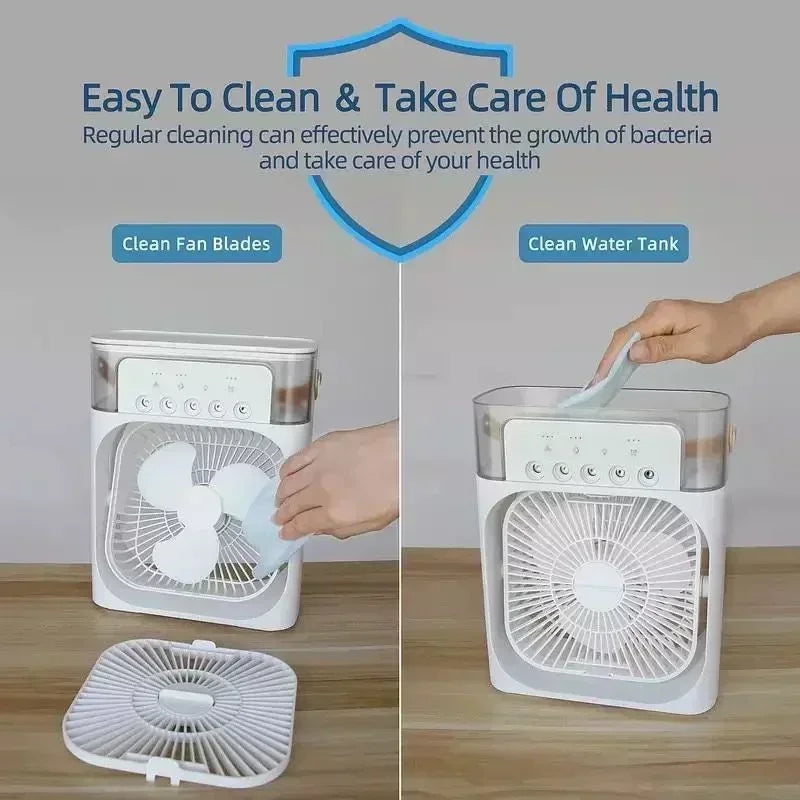 New 3 In 1 Mini Air Conditioner Household Fan with LED Night Light Portable Humidifier and Adjustable Air Flow for Office and Home