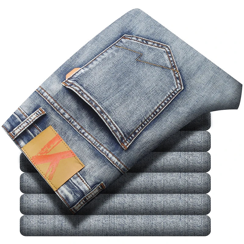 KUBROCN Men Vintage Straight Leg Embroidered Jeans Casual