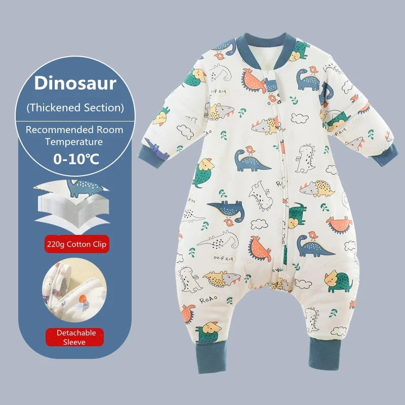 Baby Cartoon Split Legged Sleepsacks With Detachable Sleeves For Boys And Girls Children's Sleeping Bag Autumn And Winter Thickened Cotton