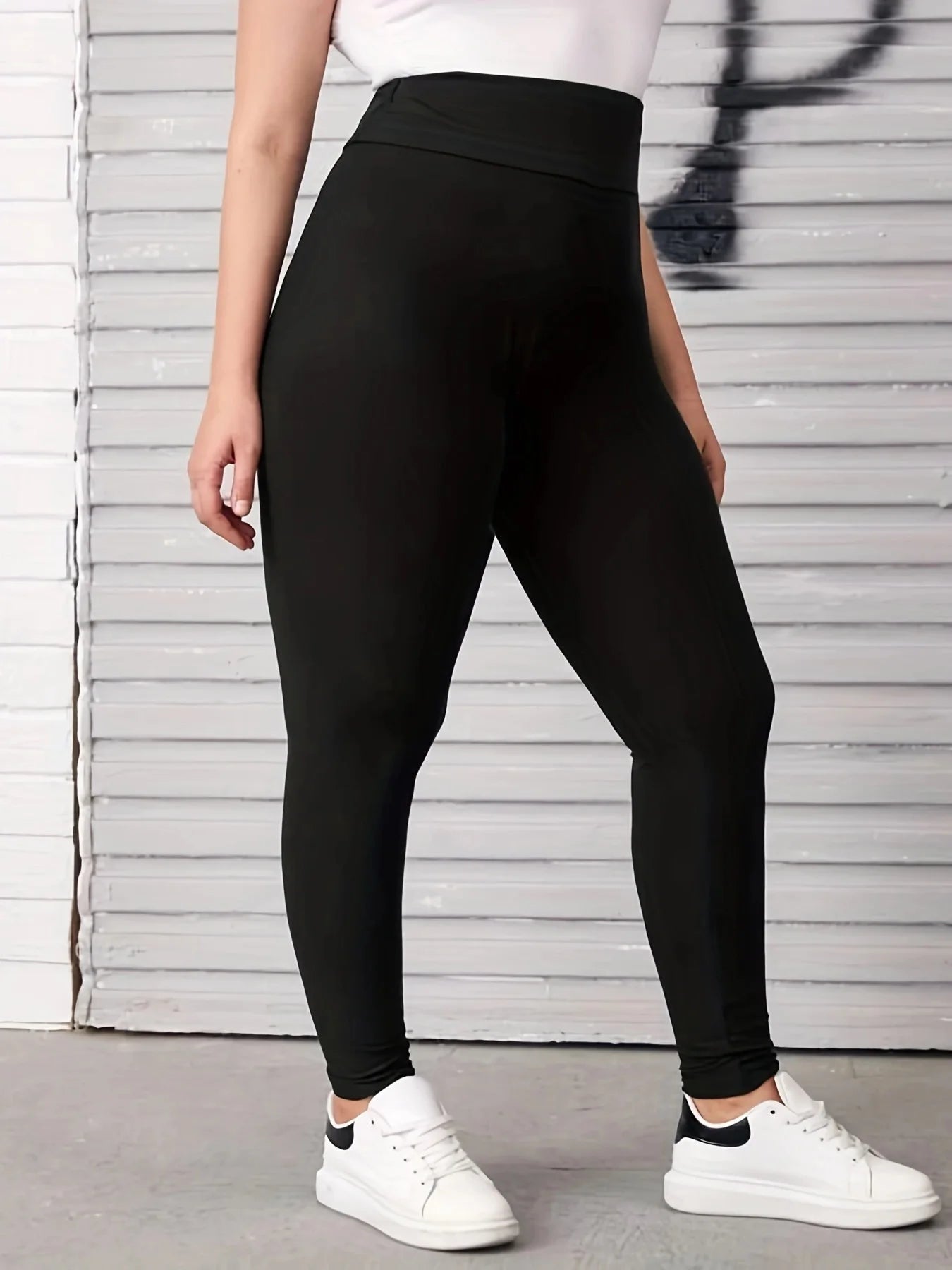 Spring And Fall Solid Color High Waisted Nine Point Pants Black High Stretch Plus Size Leggings