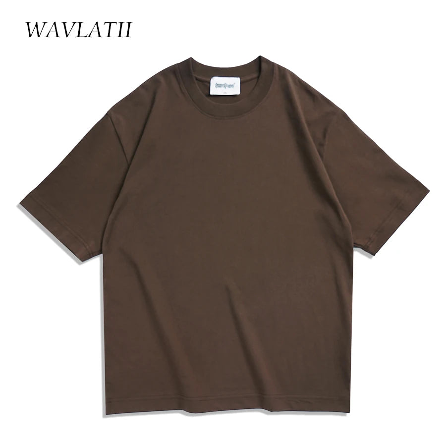 Wavlatii Oversized Summer T Shirts for Women and Men Brown Casual Korean Streetwear Tees Unisex Basic Solid Cool Tops