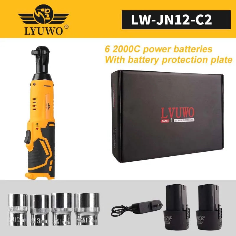 Lyuwo 12V 3/8 Rechargeable Electric Ratchet Set Angle Drill Screwdriver Automobile Maintenance Tool