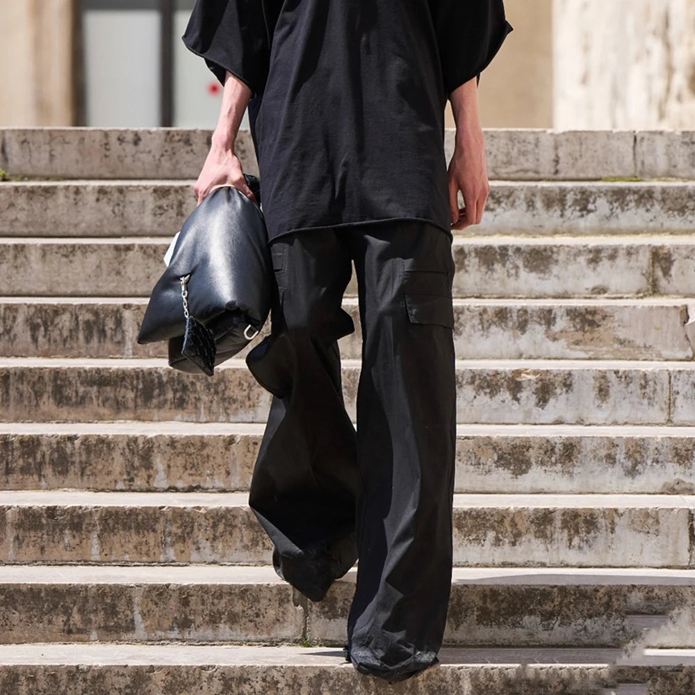 Ro Style Wide Leg Drawstring Black Cargo Pants Unisex Casual Streetwear