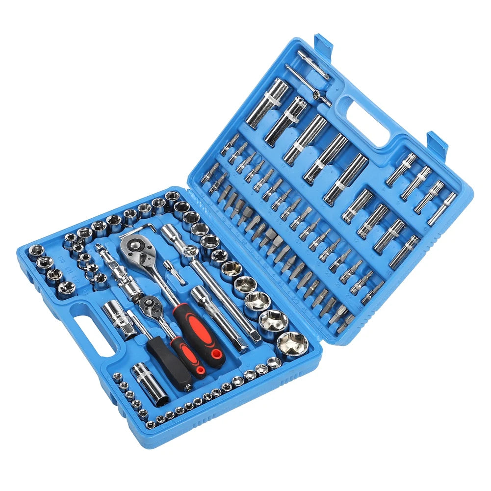 108Pcs Ratchet Wrench Socket Set 1/4 Inch 1/2 Inch CR40 Steel Tool Case Hand Tool Kit