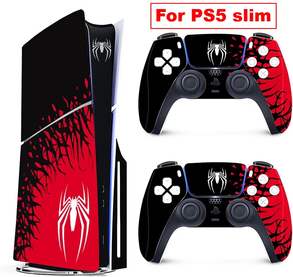Vinyl Cover Skins for Playstation 5 Slim Console Superhero Skin Wrap Set for PS5 Disc Edition Controller Stickers Accessories