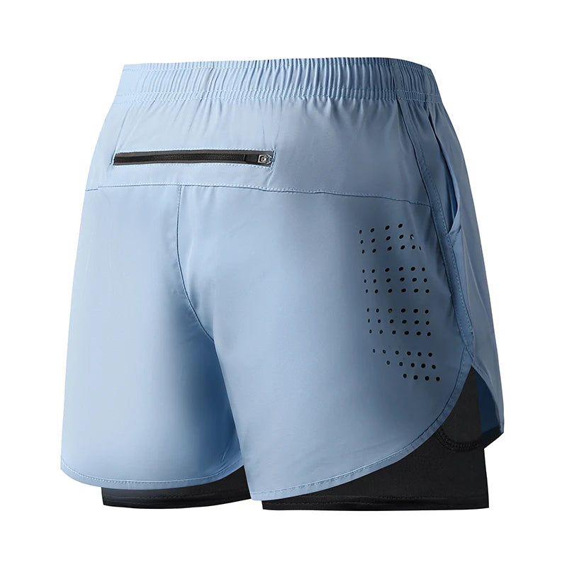 Men's Quick Drying Black Running Shorts Double Layer Fitness Workout Training Pants