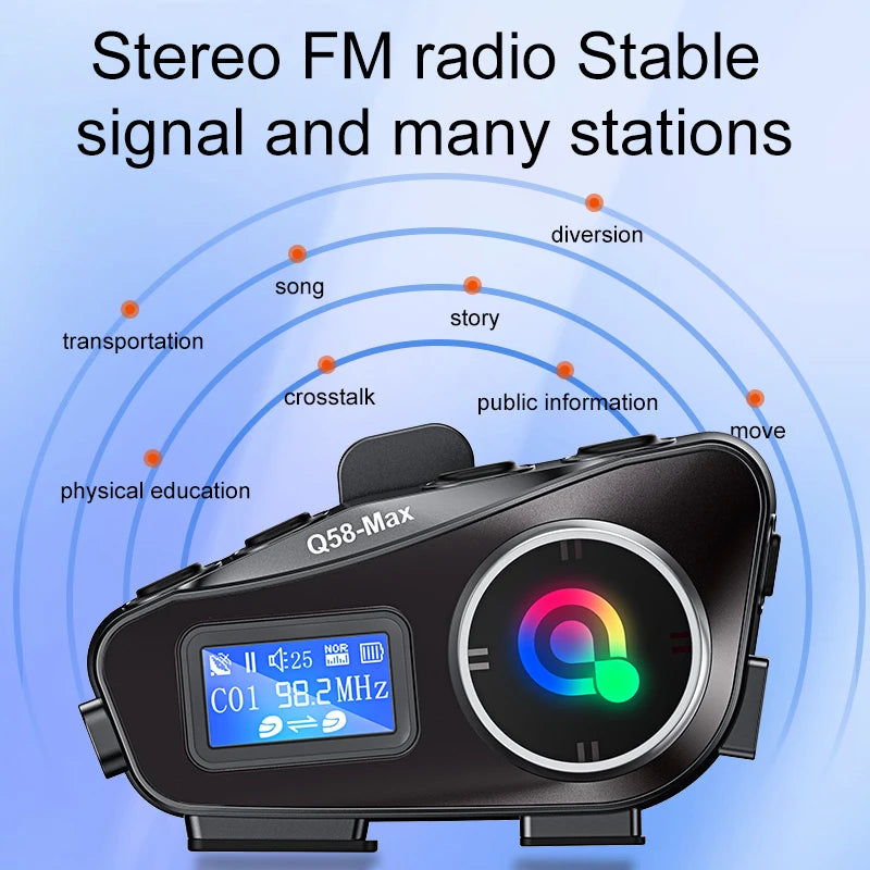 Q58 Max Motorcycle Helmet Bluetooth Intercom IP65 Waterproof 500 Meter Range Multi-Scene Music Sharing