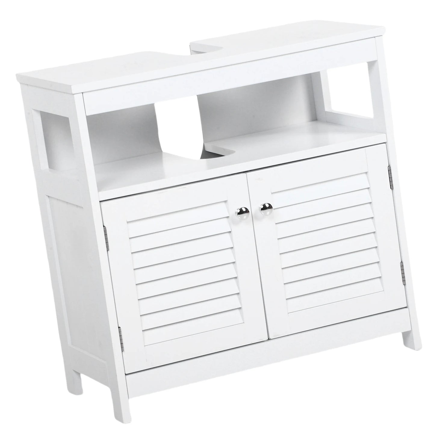 Under Sink Storage Cabinet with 2 Doors Open Shelf U Shape Cut Out Bathroom Under Sink Vanity for Toiletries Makeup