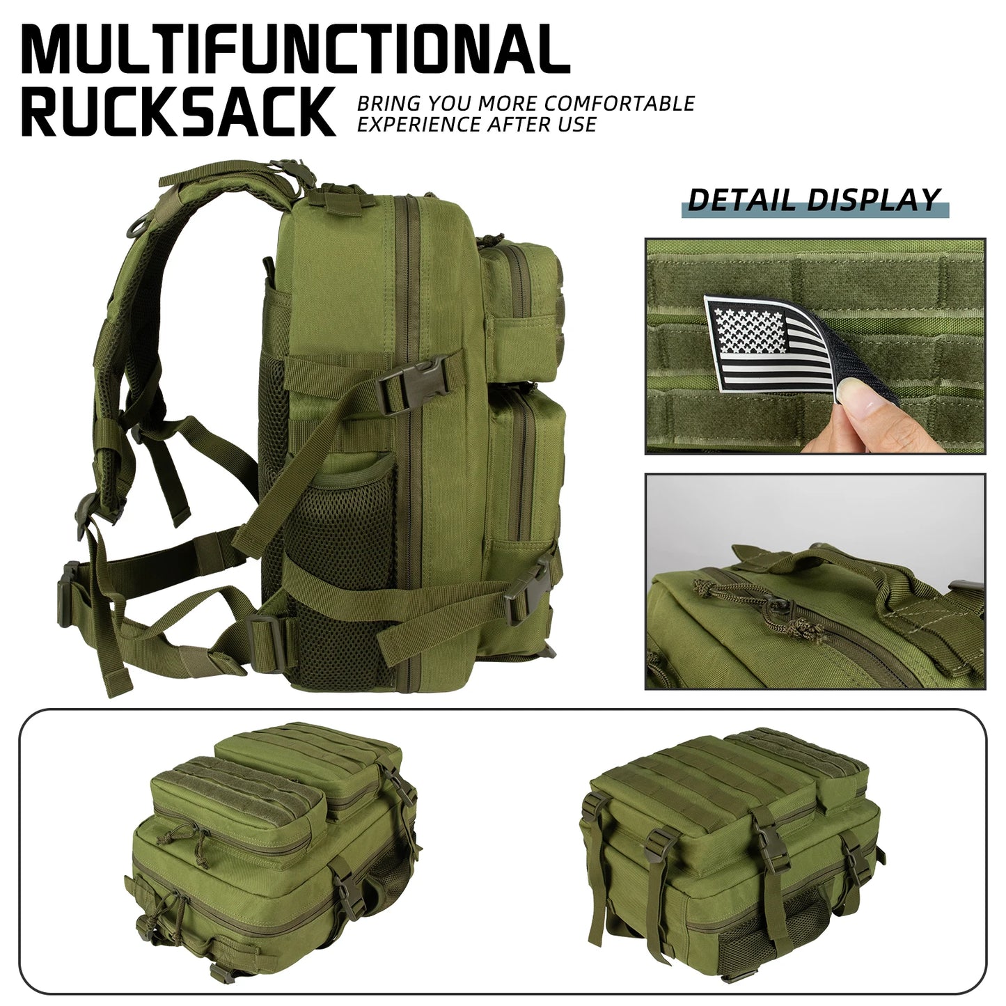 25L Military Tactical Backpack For Men Camping Hiking Trekking Daypack With Removable Water Bottle Pouch Bug Out Bag Large MOLLE