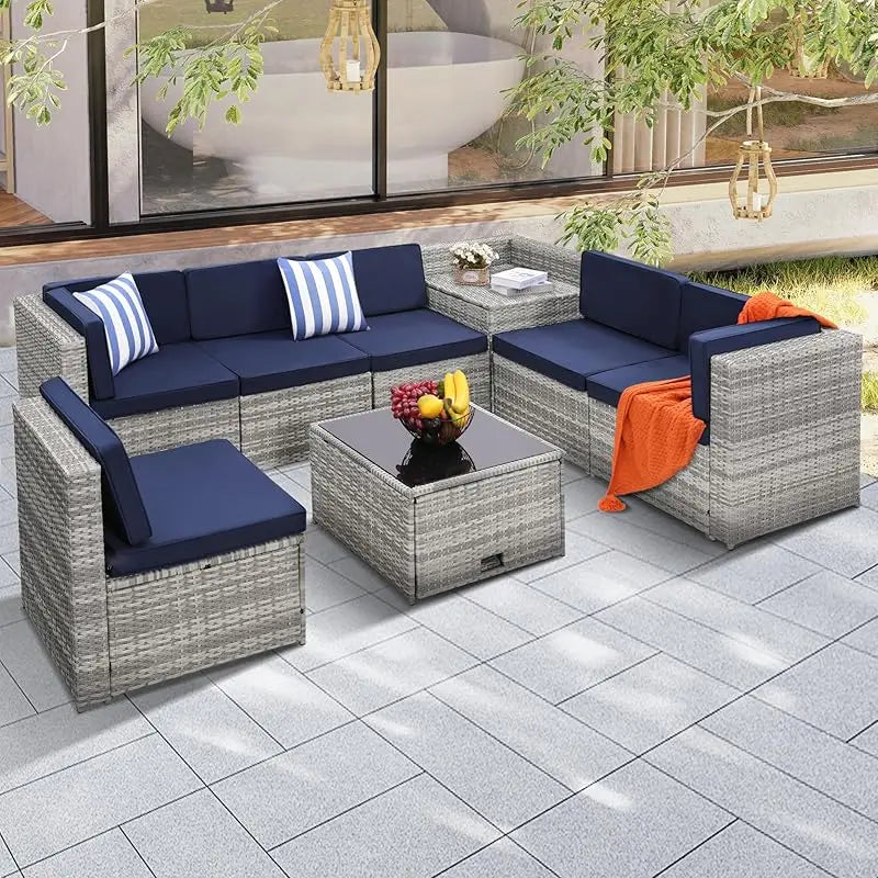 XMSJ 8 Piece Outdoor Wicker Rattan Patio Sectional Set