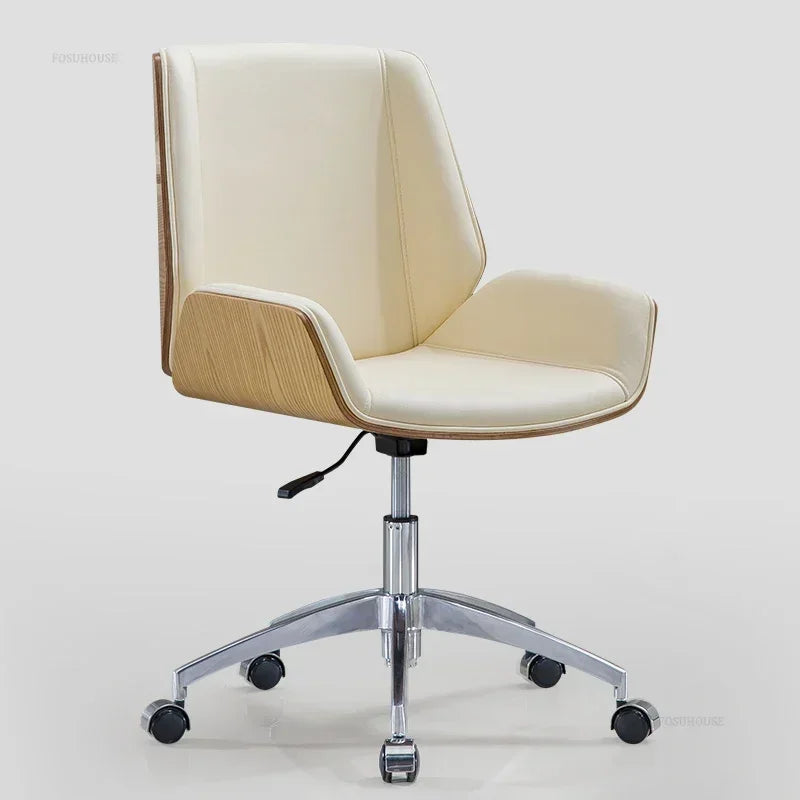 Modern Wooden Swivel Chair Home Leisure Leather Computer Chair Luxury Gaming High Back Office Chair Bedroom Furniture