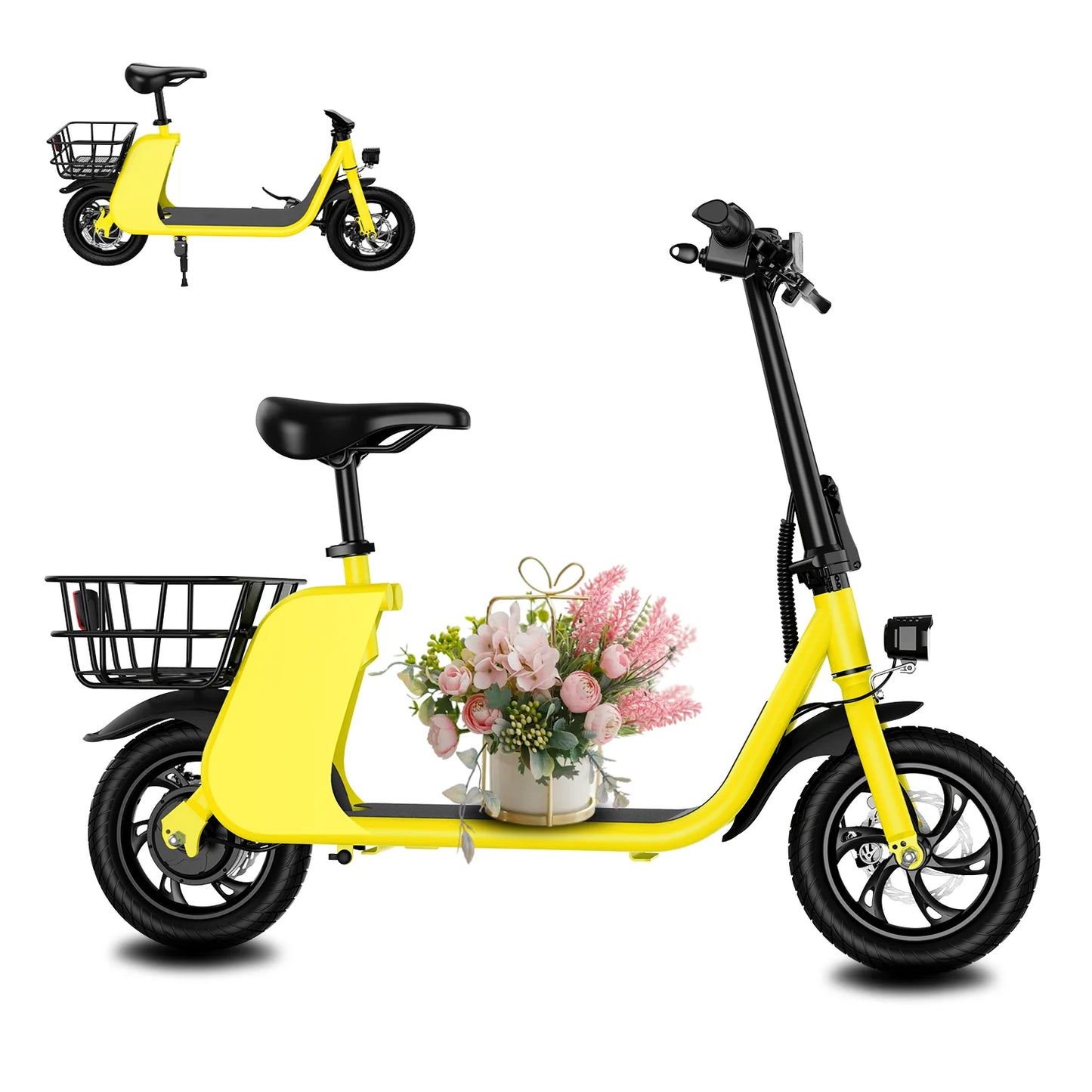 450W Adult Electric Scooter with Seat and Shopping Basket 15.5mph Ideal for Urban Commuting