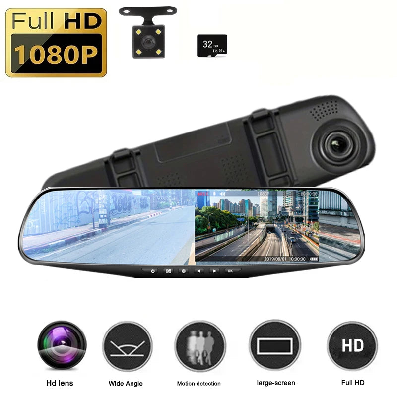 4.2 Inch Large Rear View Mirror Tachograph Dual Lens HD 1080P Automotive Video Recorder Car DVR
