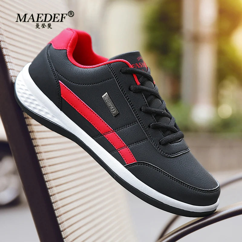 MaeDef Men's Waterproof Leather Sneakers Comfortable Lace Up Casual Footwear Vulcanized Shoes
