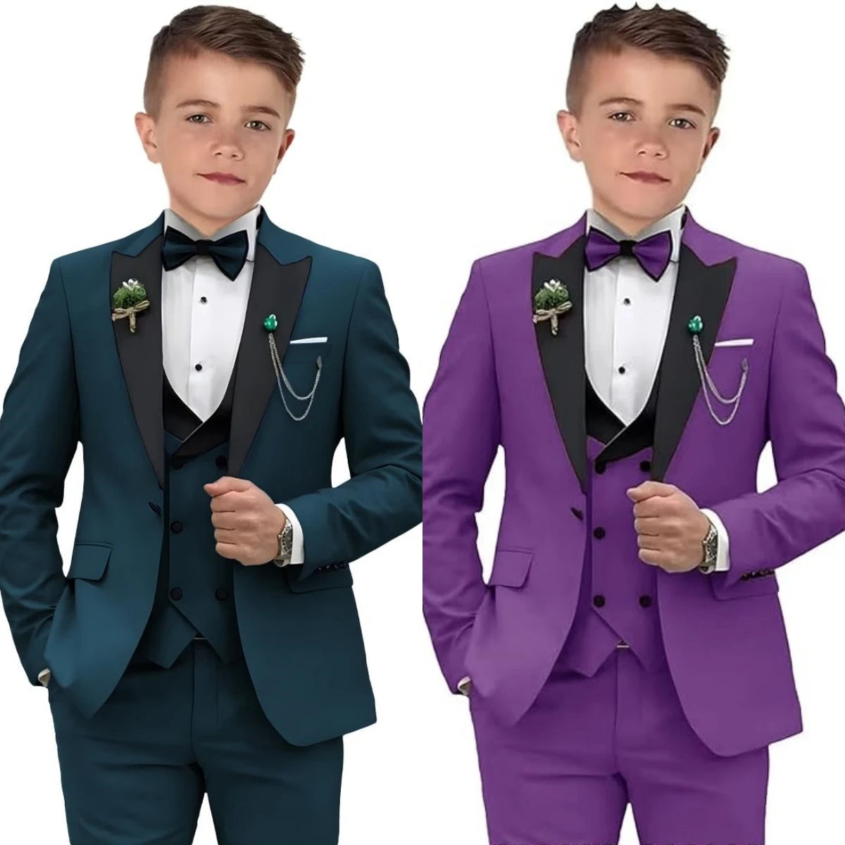 24 Hour Ship Boy's Formal 4 Piece Suit Set Blazer Vest Pants Bow Tie Smart Kids Tuxedo Dress Wedding Ring Bearer