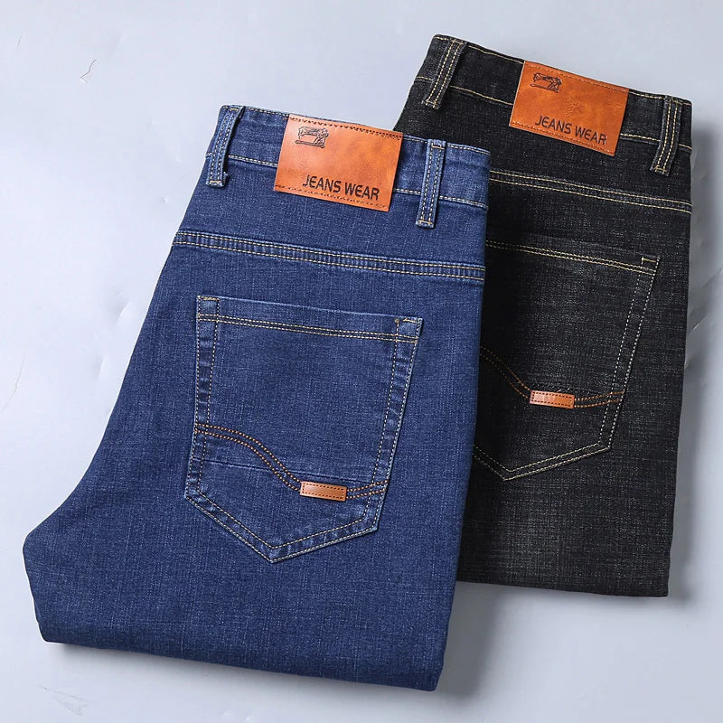 New Men Light Luxury Stretch Slim Fit Pants Comfortable Soft Business Fashion Straight Casual Denim Trousers