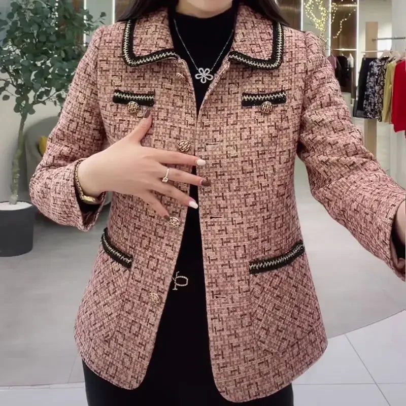 Plus Size Stylish Slimming Cropped Jacket For Middle Aged Women Fashionable Cardigan Autumn Collection Thick Thin Style Top