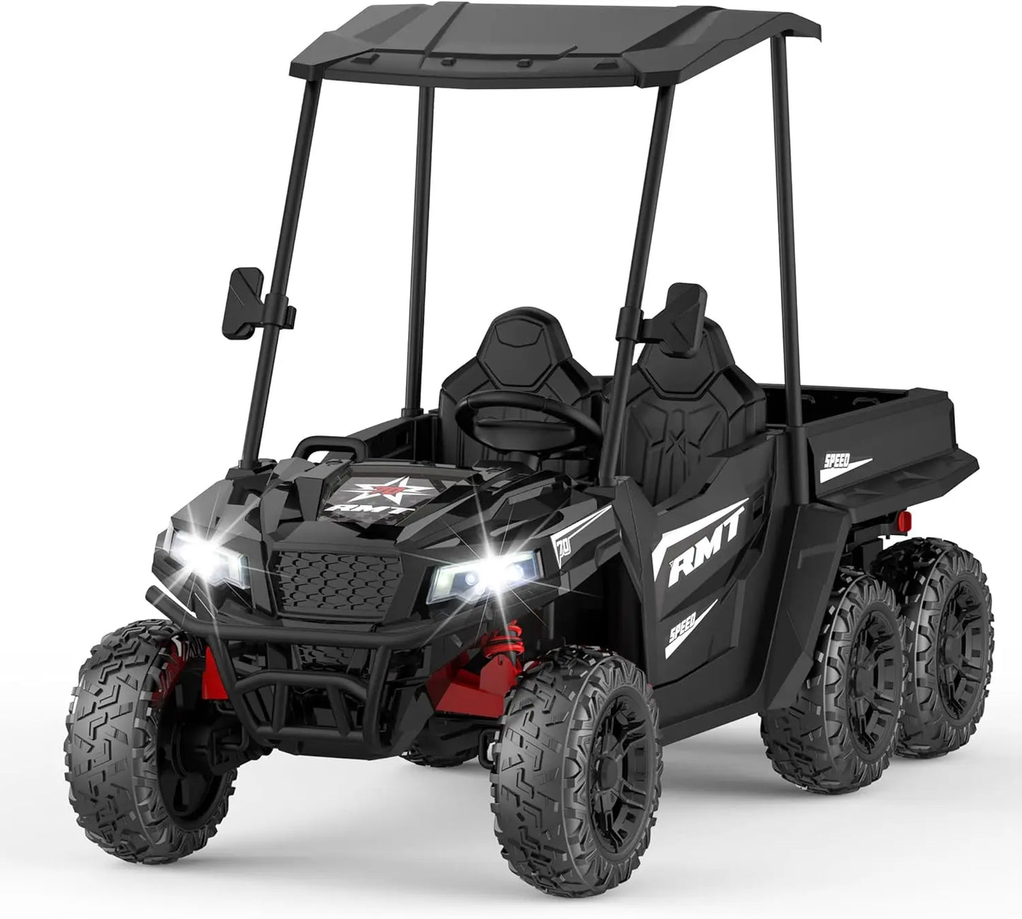 24V Kids Ride On Car Truck 2 Seater Electric Vehicle with Sun Shade Dump Bed and Shovel 4WD for Ages 3 to 12